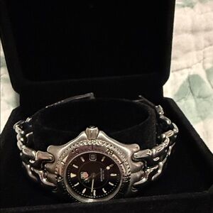 Tag Heuer Silver Watch with Black Dial